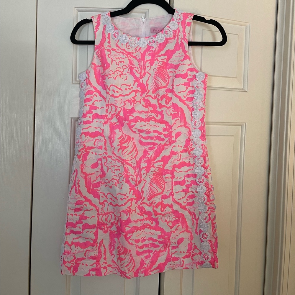NWOT Lilly Pulitzer Girls Size 12 Hot Pink Mini Mila Shift Dress Coral Reef